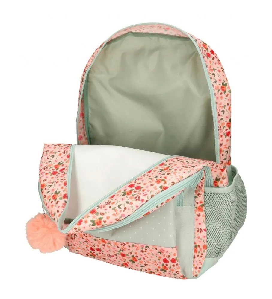 MOCHILA ESCOLAR MOVOM ROMANTIC GIRL ADAPTABLE DOS COMPARTIMENTOS VERDE 33X46X17CM